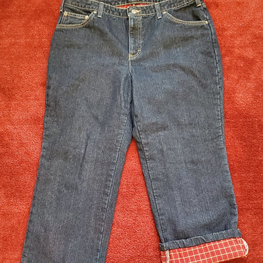 Dickie's Women's Denim Flannel Lined Relaxed Fit Jeans Size 14